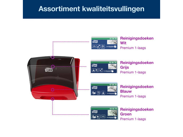 Reinigingsdoekdispenser Tork W4 gevouwen rood