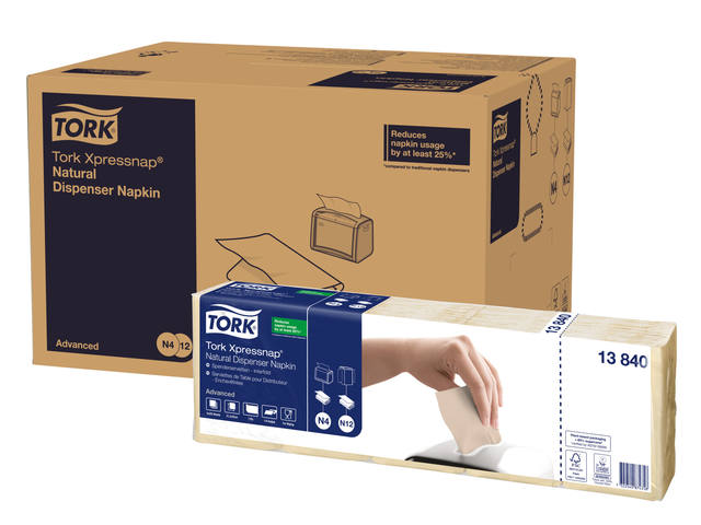 Servet Tork N4 Advanced vierdevouw 1laags naturel