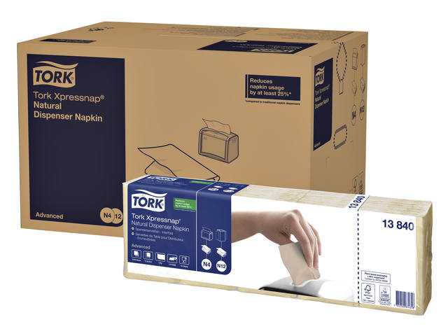 Servet Tork N4 Advanced vierdevouw 1laags naturel