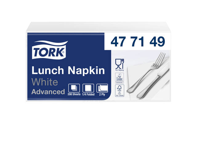 Lunchservet Tork Advanced vierdevouw wit