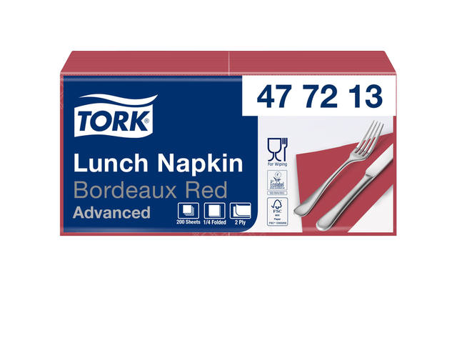 Lunchservet Tork Advanced vierdevouw bordeauxrood