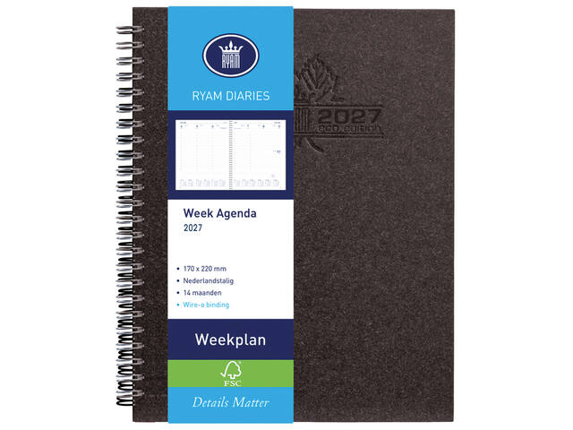 Agenda 2027 Ryam Weekplan Wire-o 7d/2p zwart