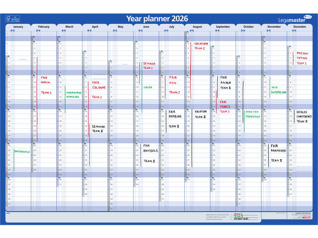 Jaarplanner 2027 LM 1 persoon 90x60cm horizontaal