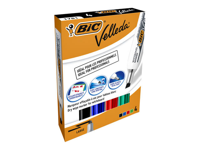 Viltstift Bic Velleda whiteb schuin L ass set 4st