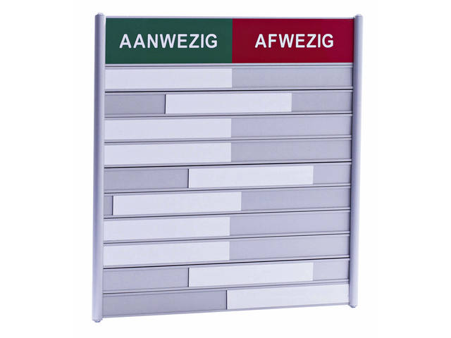 Aan afwezigheidsbord voor 10 namen