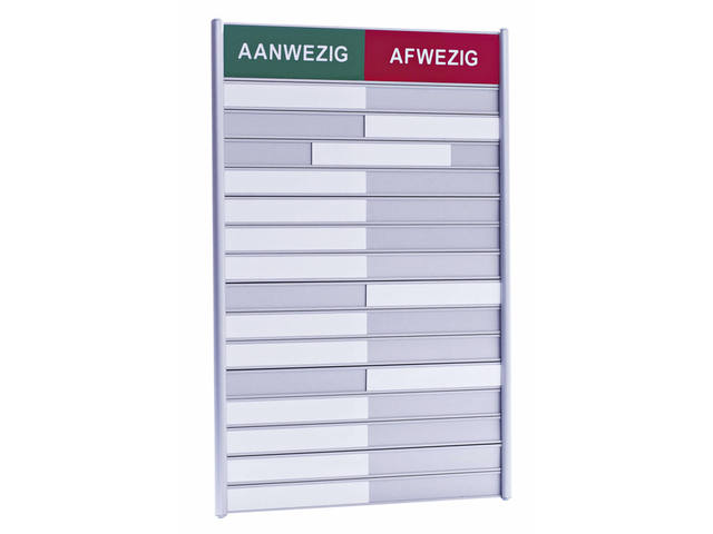 Aan afwezigheidsbord voor 15 namen