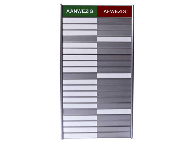 Aan afwezigheidsbord voor 20 namen