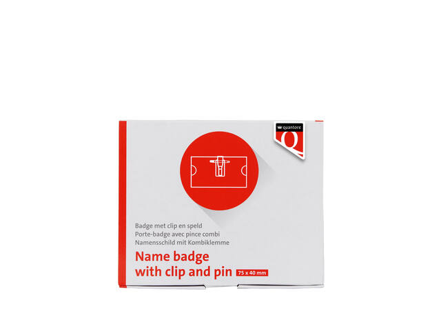 Badge Quantore clip+speld 40x75mm