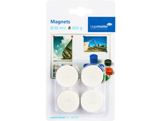 Magneet Legamaster 30mm 850gr wit 4 stuks