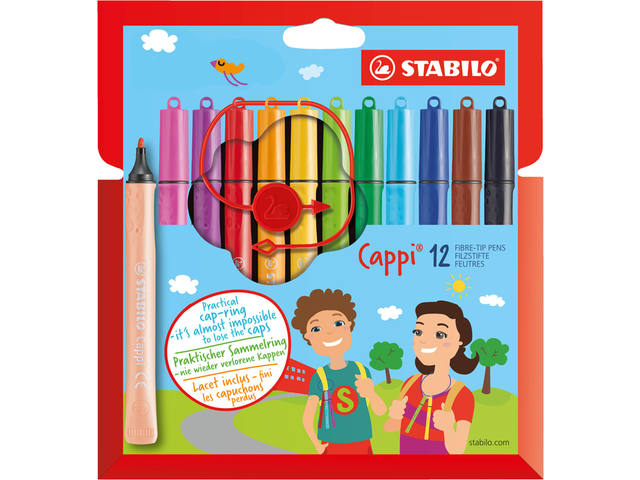 Viltstift STABILO Cappi 168/12 M 12st assorti