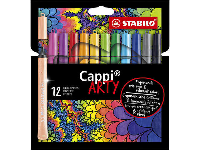 Viltstift STABILO Cappi 168/12 Arty M 12st assorti
