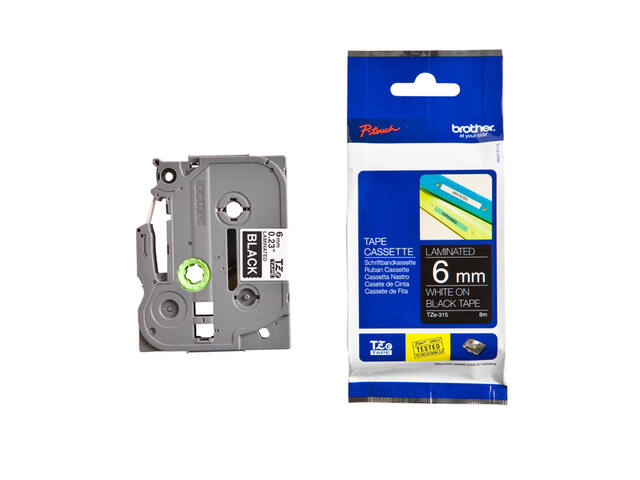 Labeltape Brother Ptouch TZe315 6mm zwart