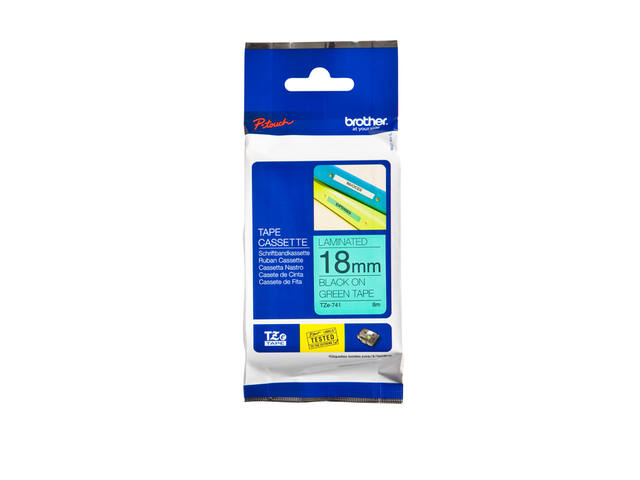 Labeltape Brother Ptouch TZe741 18mm groen
