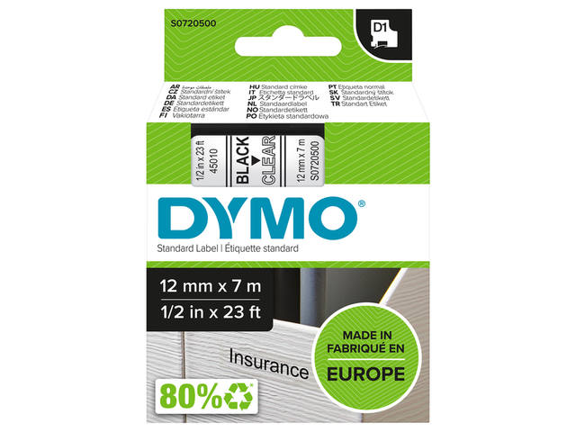 Labeltape Dymo LabelManager D1 polyester 12mm trns