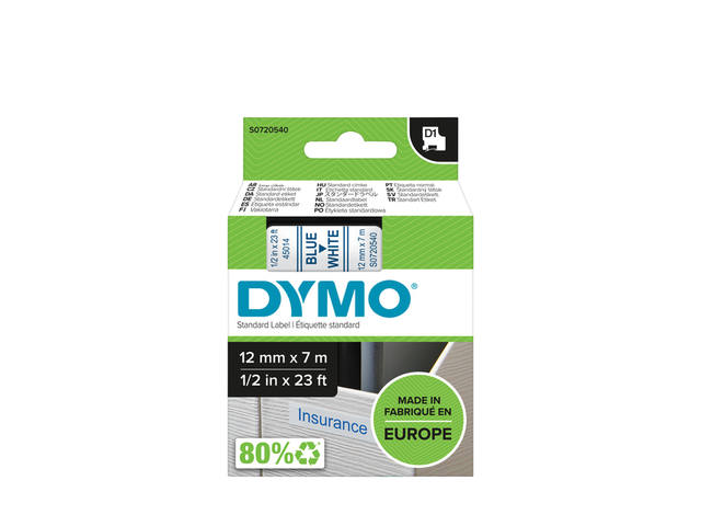 Labeltape Dymo LabelManager D1 polyester 12mm wit