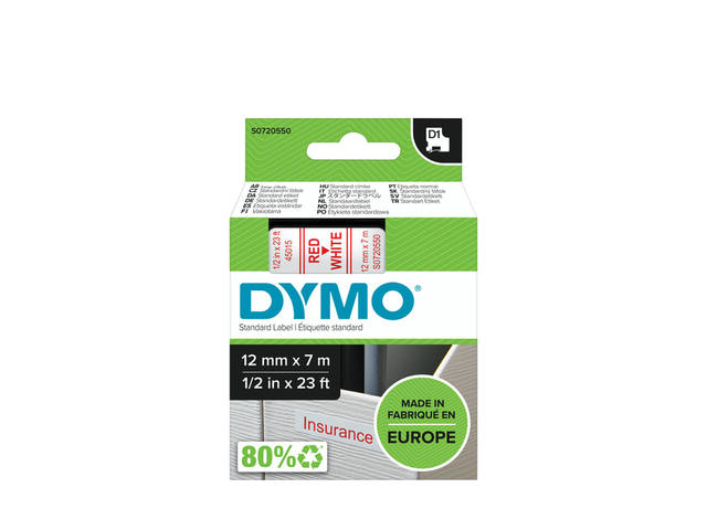 Labeltape Dymo LabelManager D1 polyester 12mm wit