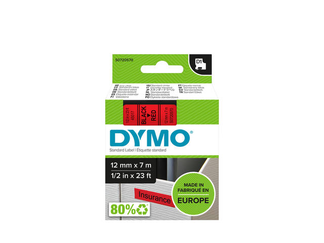 Labeltape Dymo LabelManager D1 polyester 12mm rood