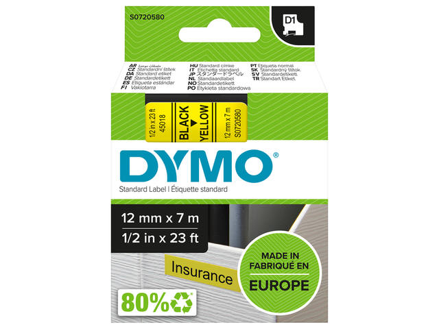 Labeltape Dymo LabelManager D1 polyester 12mm geel