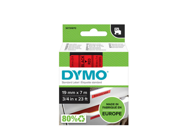 Labeltape Dymo LabelManager D1 polyester 19mm rood