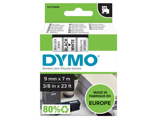 Labeltape Dymo LabelManager D1 polyester 9mm wit