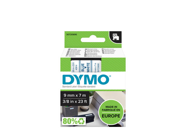 Labeltape Dymo LabelManager D1 polyester 9mm wit