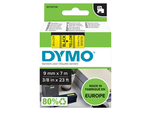 Labeltape Dymo LabelManager D1 polyester 9mm geel