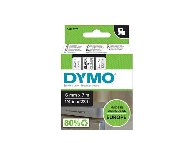 Labeltape Dymo LabelManager D1 polyester 6mm trns