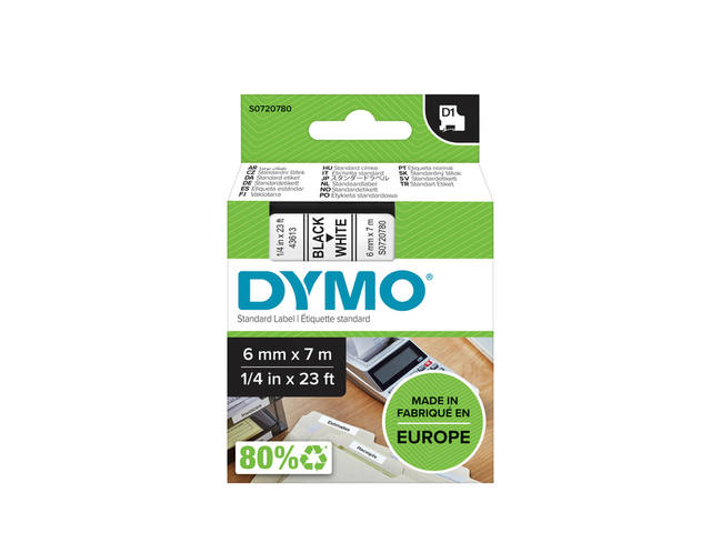 Labeltape Dymo LabelManager D1 polyester 6mm wit
