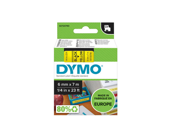 Labeltape Dymo LabelManager D1 polyester 6mm geel