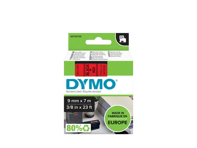 Labeltape Dymo LabelManager D1 polyester 9mm rood
