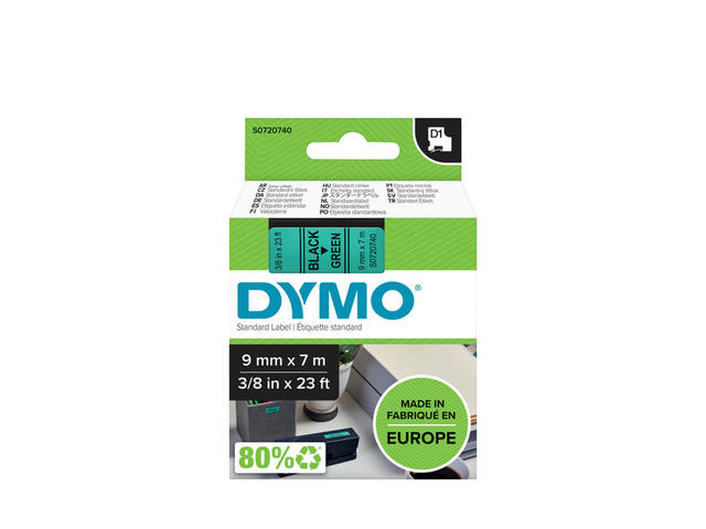 Labeltape Dymo LabelManager D1 polyester 9mm groen