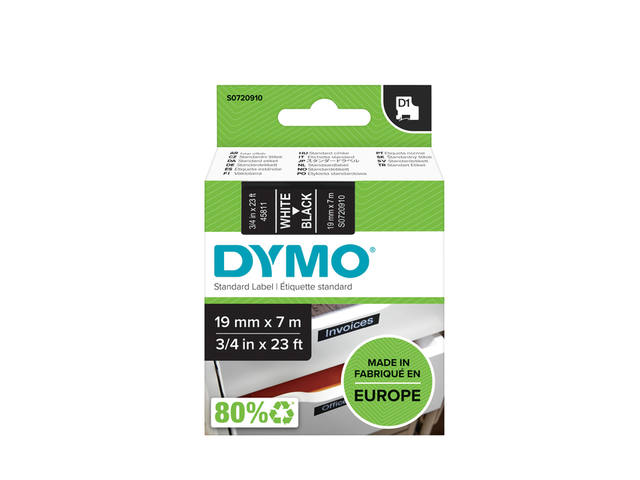 Labeltape Dymo LabelManager D1 polyester 19mm zw
