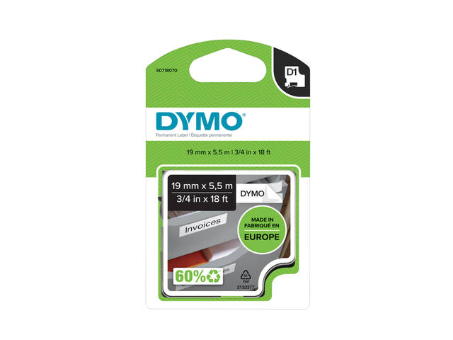 Labeltape Dymo LabelManager D1 19mmx5.5m wit