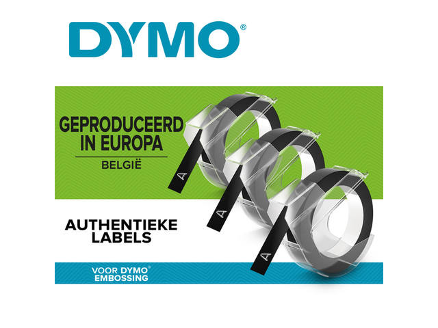 Relieftape Dymo embossing plastic 9mm zwart