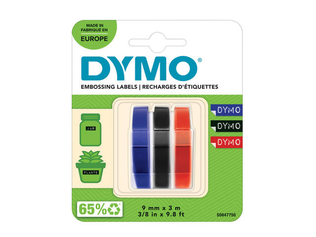 Relieftape Dymo embossing vinyl 9mm 3 stuks