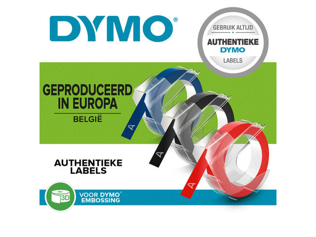 Relieftape Dymo embossing vinyl 9mm 3 stuks