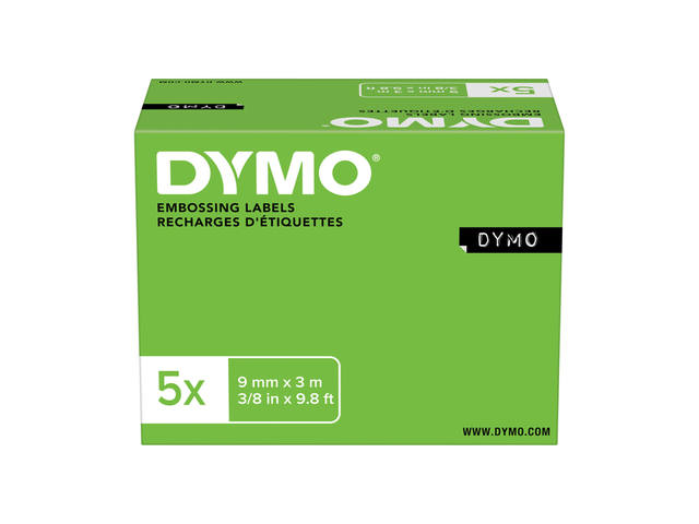 Relieftape Dymo embossing vinyl 9mm 3 stuks