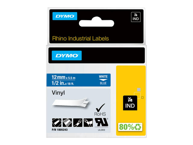 Labeltape Dymo Rhino industrieel vinyl 12mm blauw