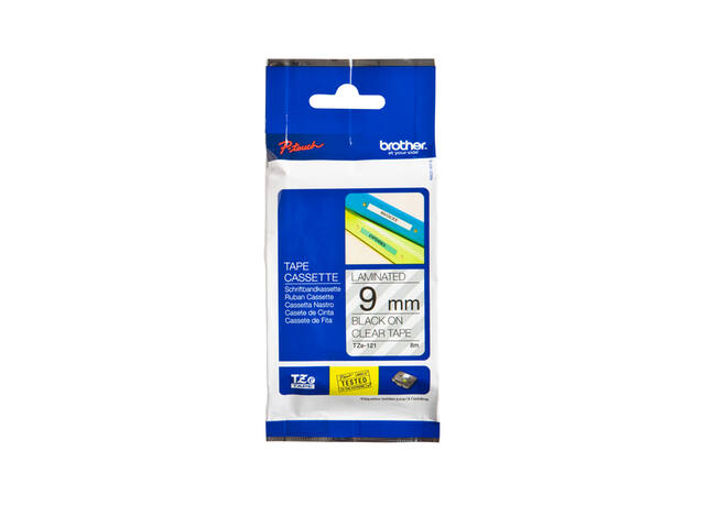 Labeltape Brother Ptouch TZe121 9mm transparant