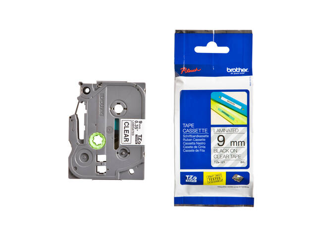 Labeltape Brother Ptouch TZe121 9mm transparant