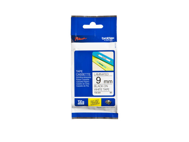Labeltape Brother Ptouch TZe221 9mm wit