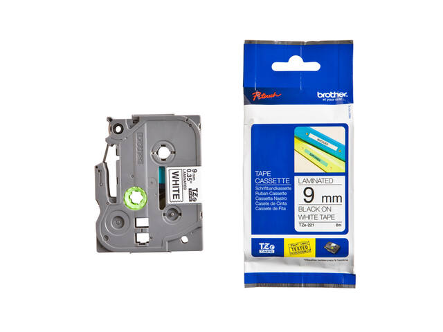 Labeltape Brother Ptouch TZe221 9mm wit