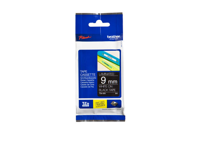 Labeltape Brother Ptouch TZe325 9mm zwart