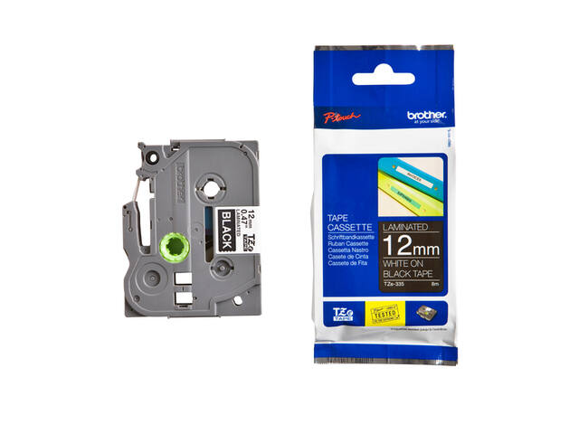 Labeltape Brother Ptouch TZe335 12mm zwart