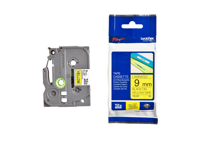 Labeltape Brother Ptouch TZe621 9mm geel