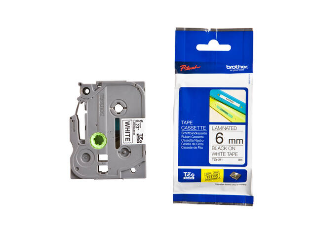 Labeltape Brother Ptouch TZe211 6mm wit