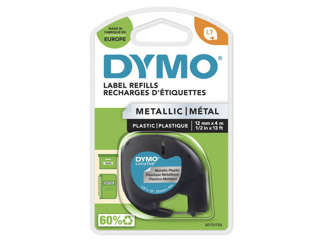 Labeltape Dymo LetraTag metallic 12mm zilver