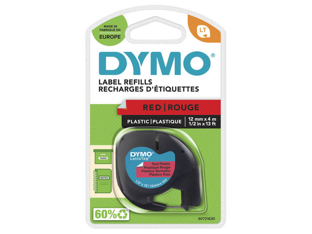 Labeltape Dymo LetraTag plastic 12mm rood