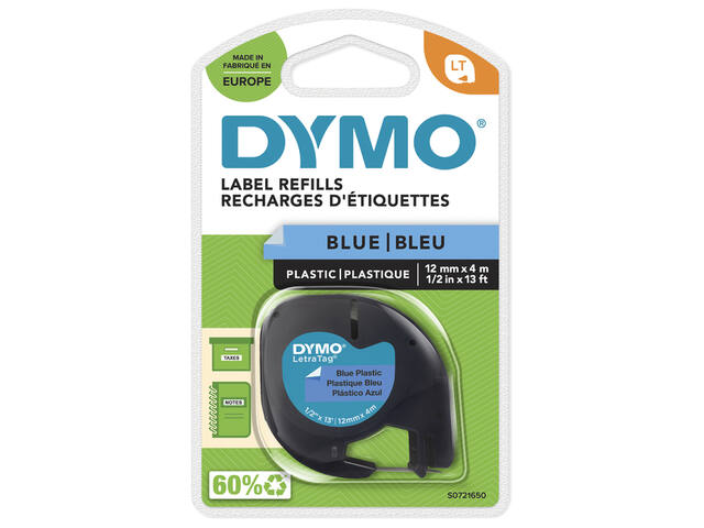 Labeltape Dymo LetraTag plastic 12mm blauw