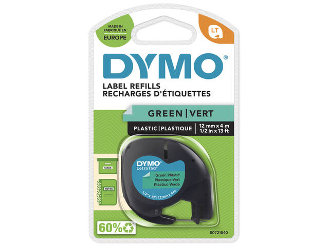 Labeltape Dymo LetraTag plastic 12mm groen